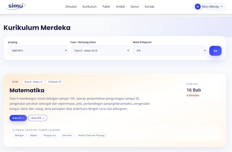 screenshot halaman kurikulum