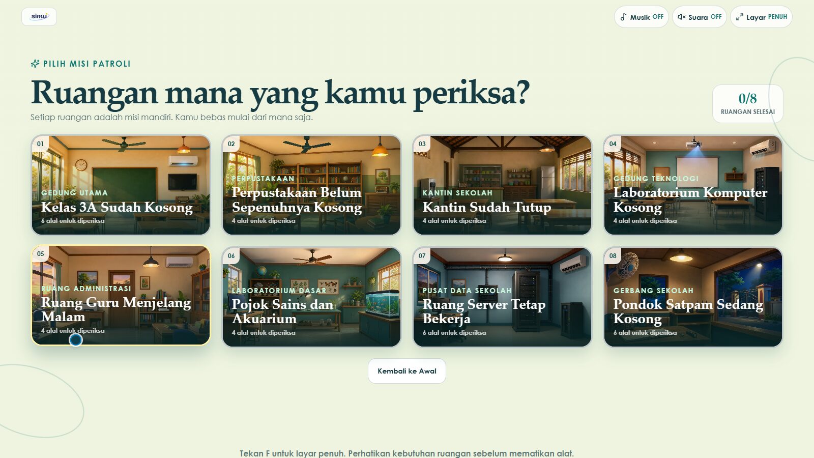 Delapan pilihan ruangan dalam Patroli Energi