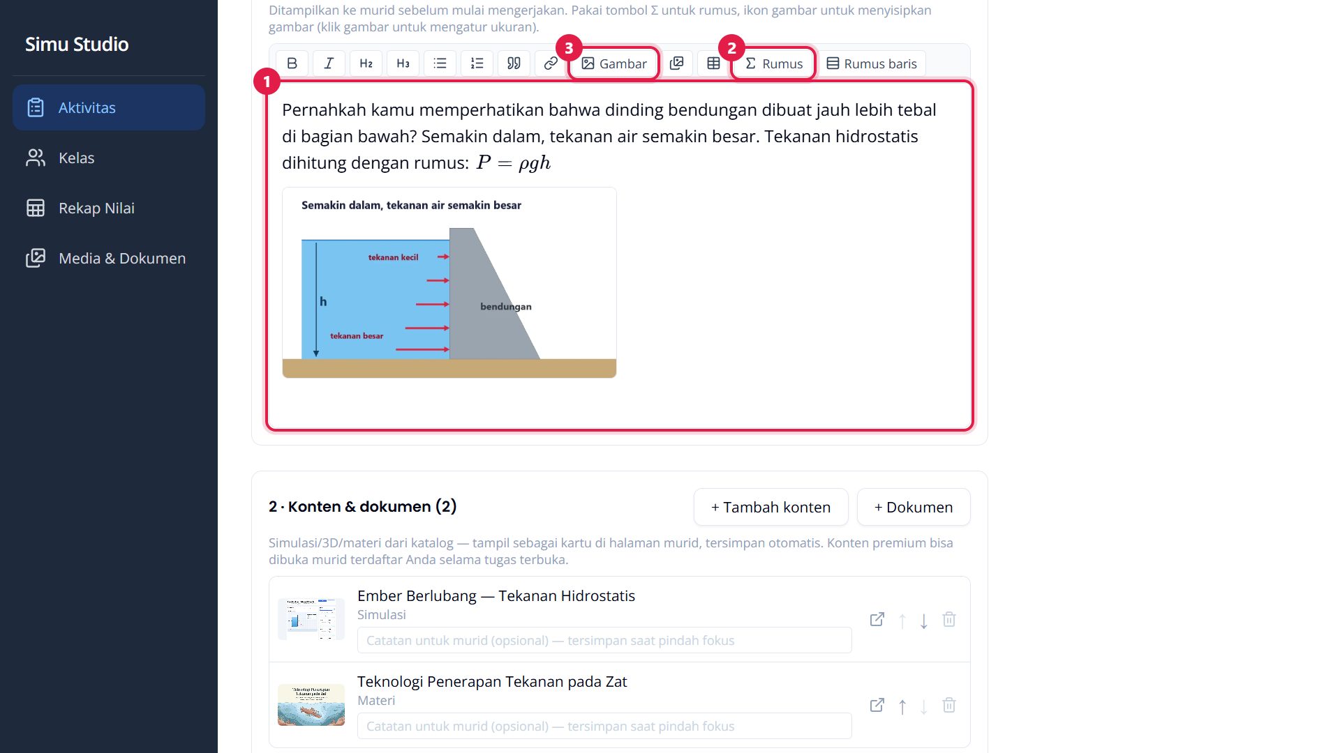 Pengantar dengan tombol Rumus dan Gambar