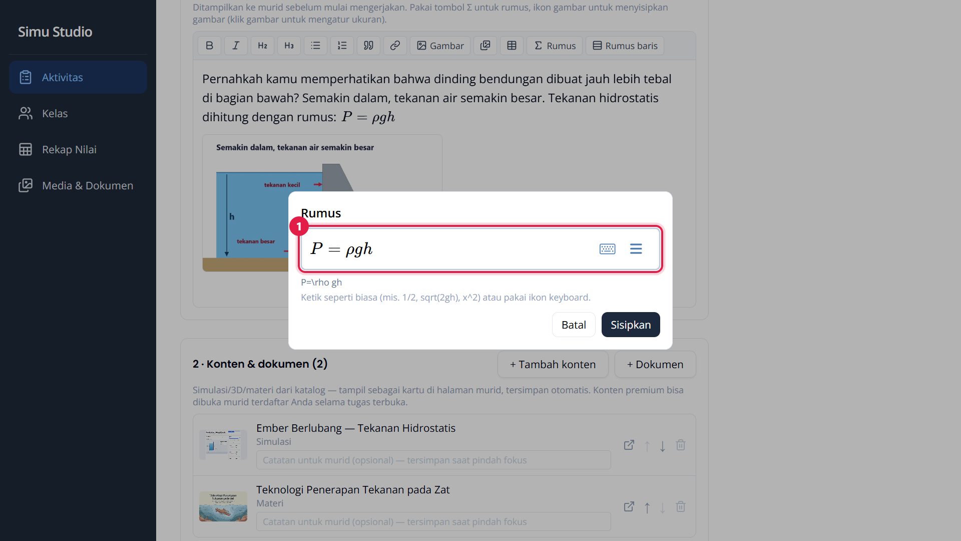 Kotak Rumus dengan tombol Sisipkan