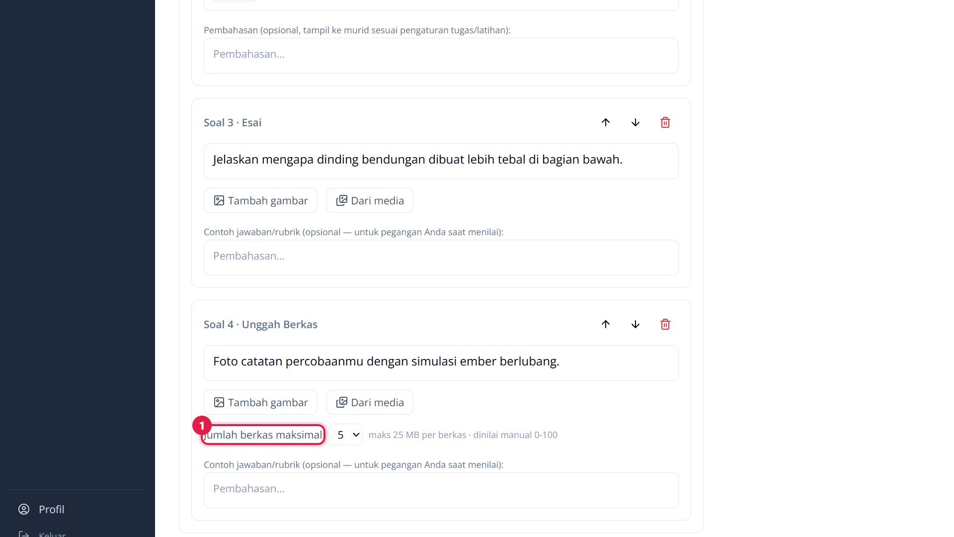Soal unggah berkas dan jumlah berkas maksimal