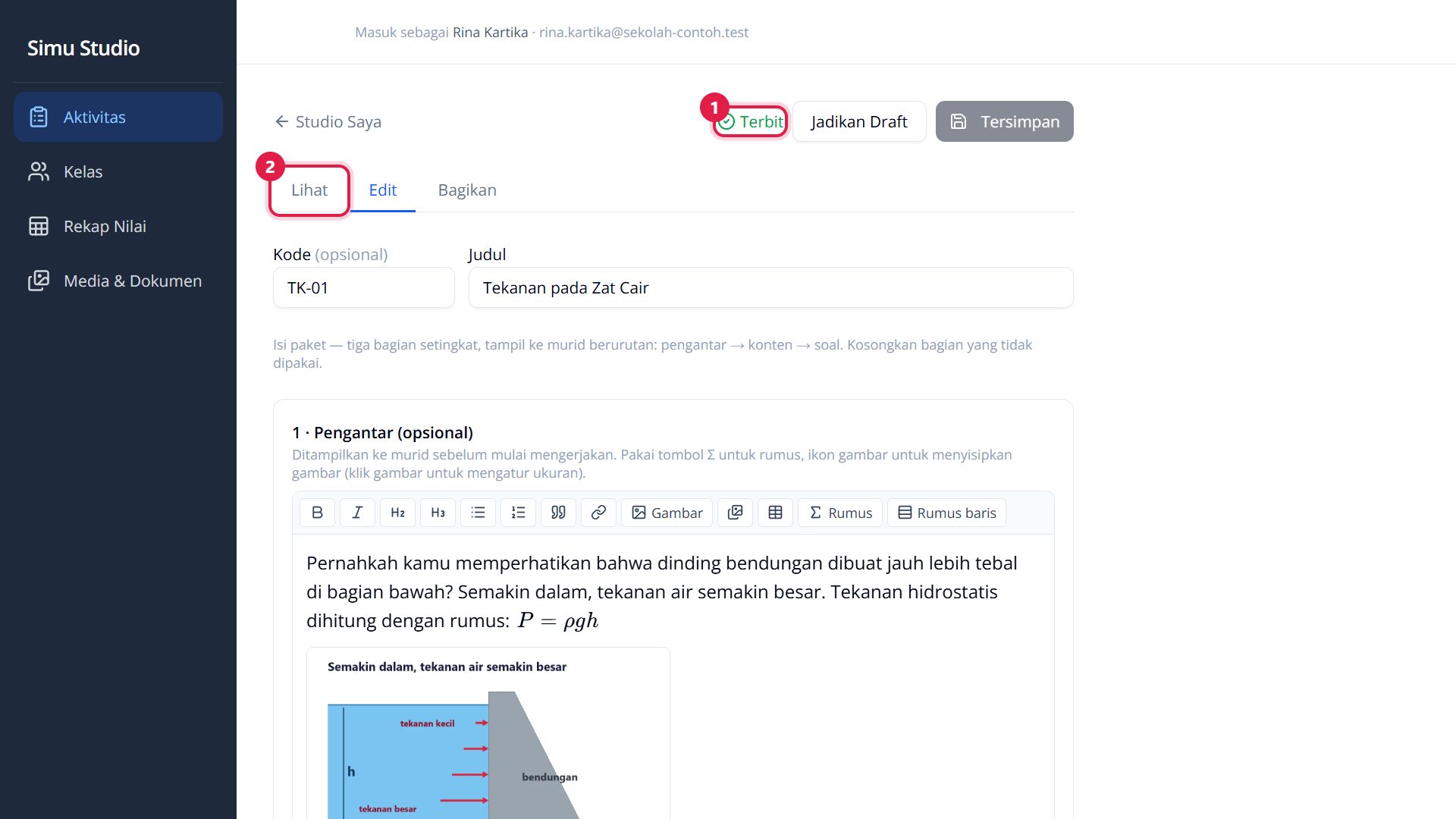 Status Terbit dan tab Lihat