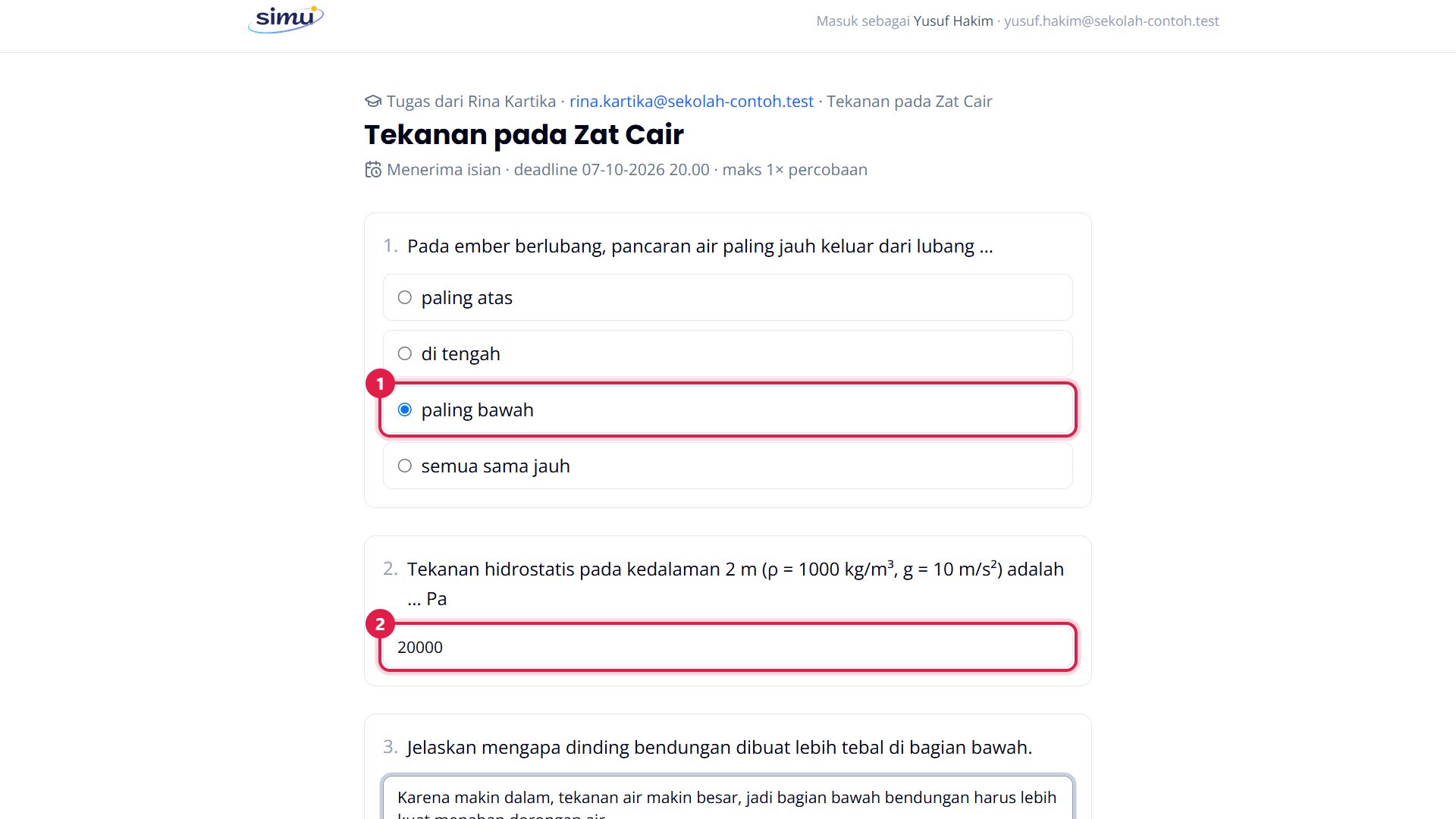 Menjawab soal pilihan ganda dan isian