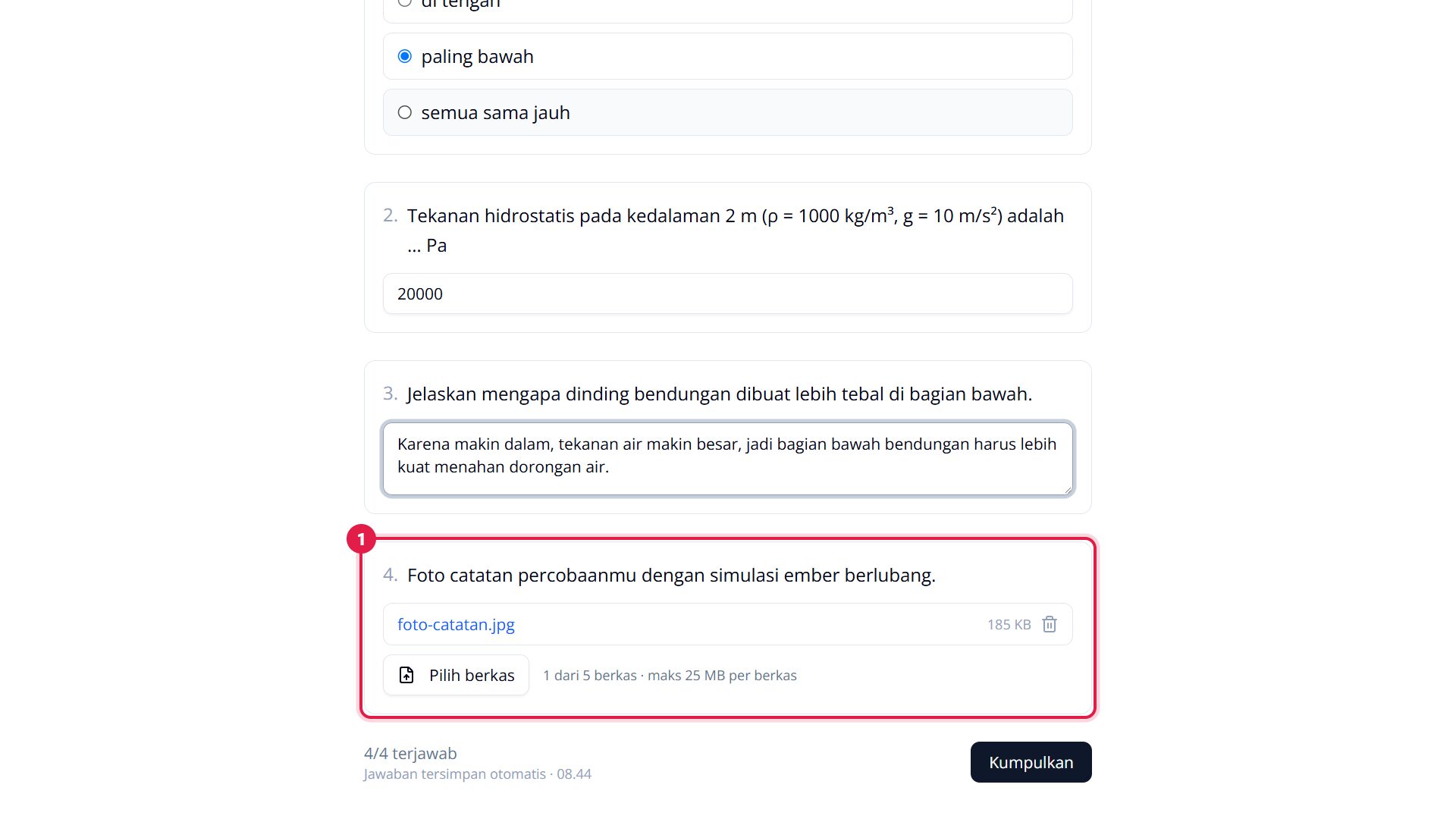 Soal unggah berkas dengan foto yang sudah terkirim