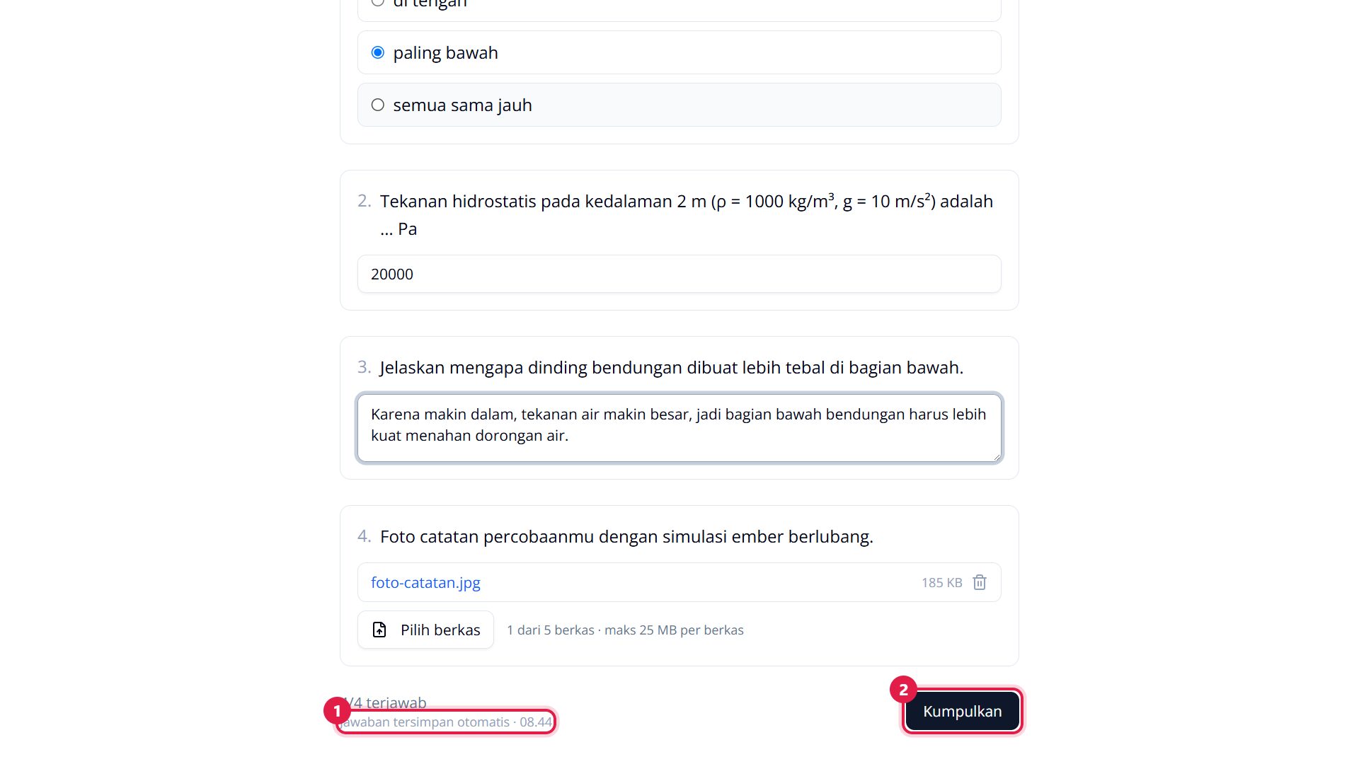 Keterangan tersimpan otomatis dan tombol Kumpulkan
