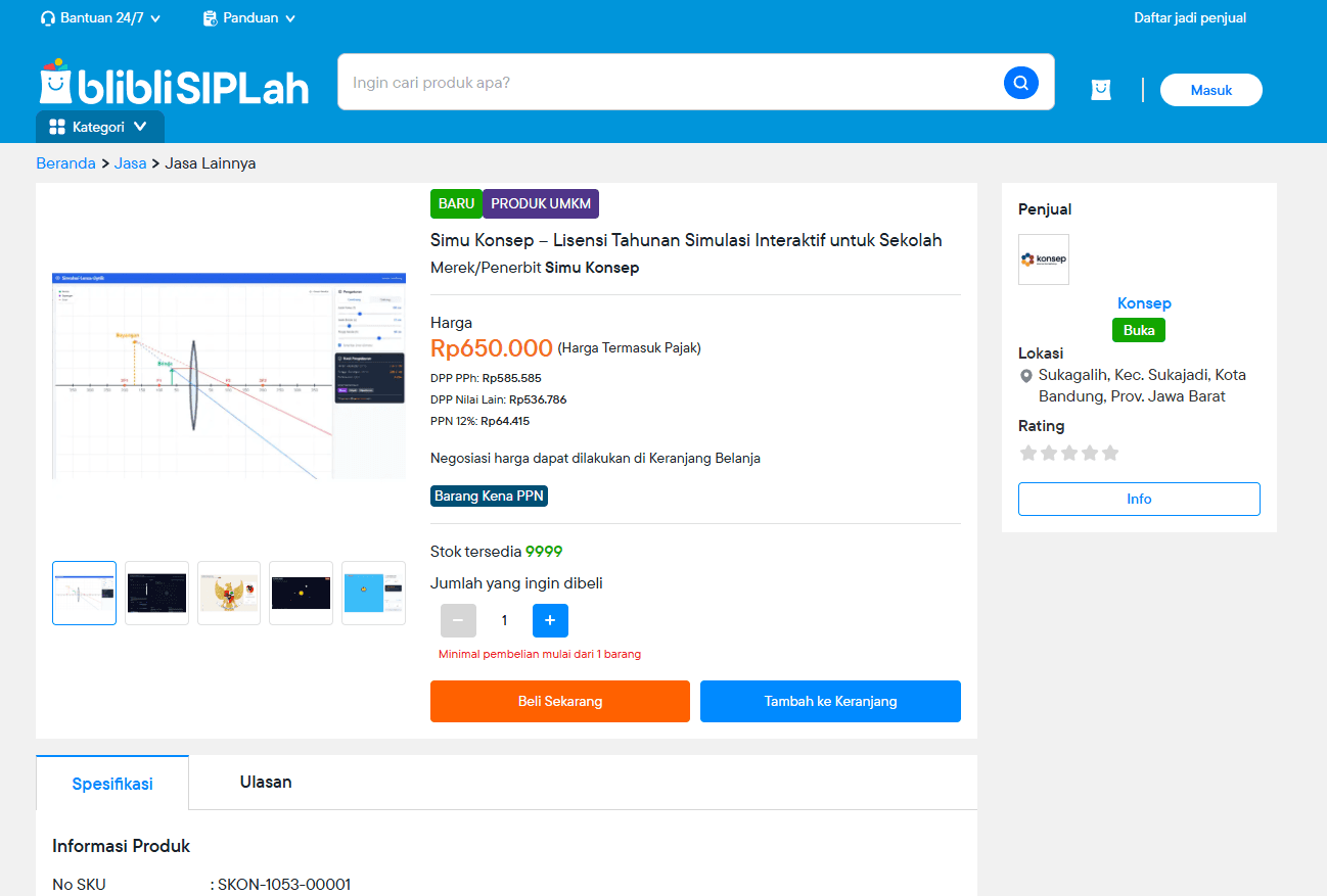 Screenshot Produk Simu Konsep di SIPLah Blibli