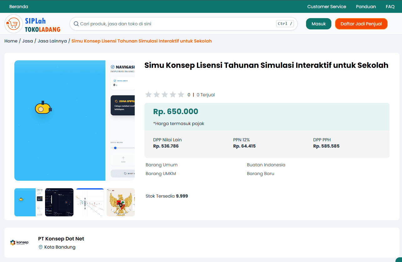 Screenshot Produk Simu Konsep di SIPLah Tokoladang