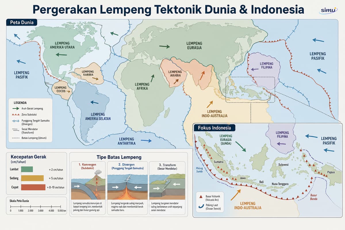 Pergerakan Lempeng Tektonik Dunia & Indonesia