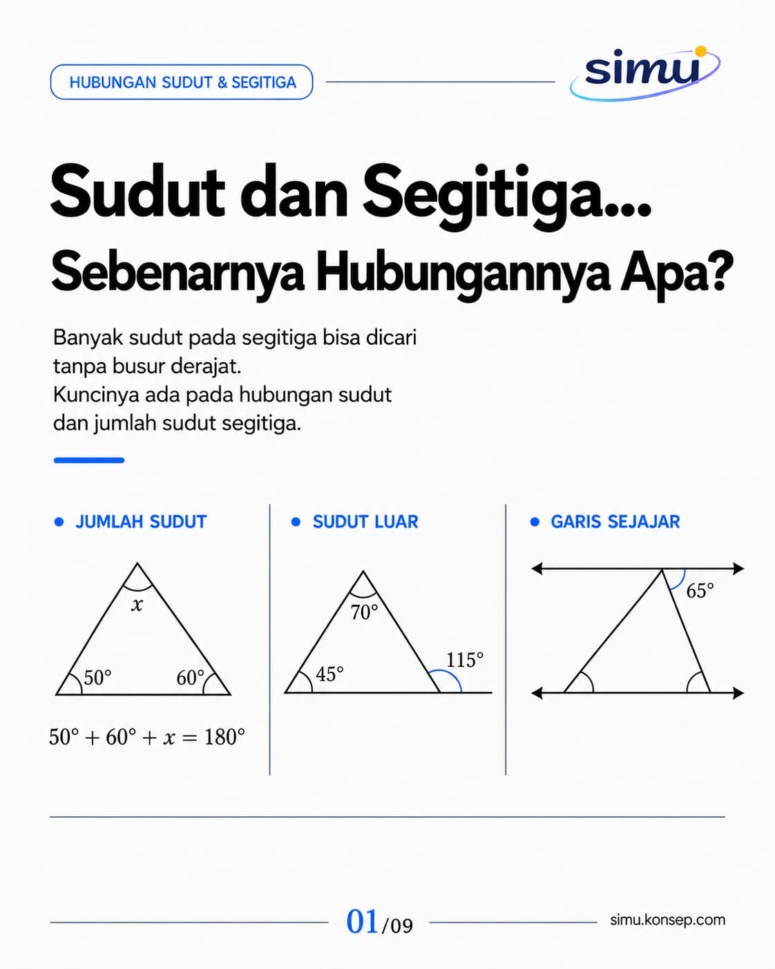 Sudut dan Segitiga: Jumlah Sudut, Sudut Luar, dan Garis Sejajar