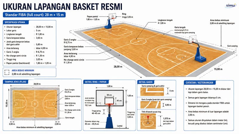 Ukuran Lapangan Basket (Standar FIBA)