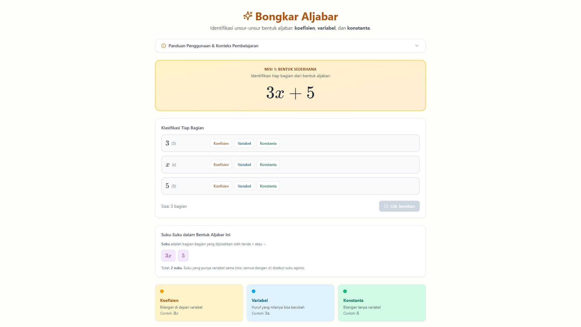 Bongkar Aljabar — Identifikasi Unsur