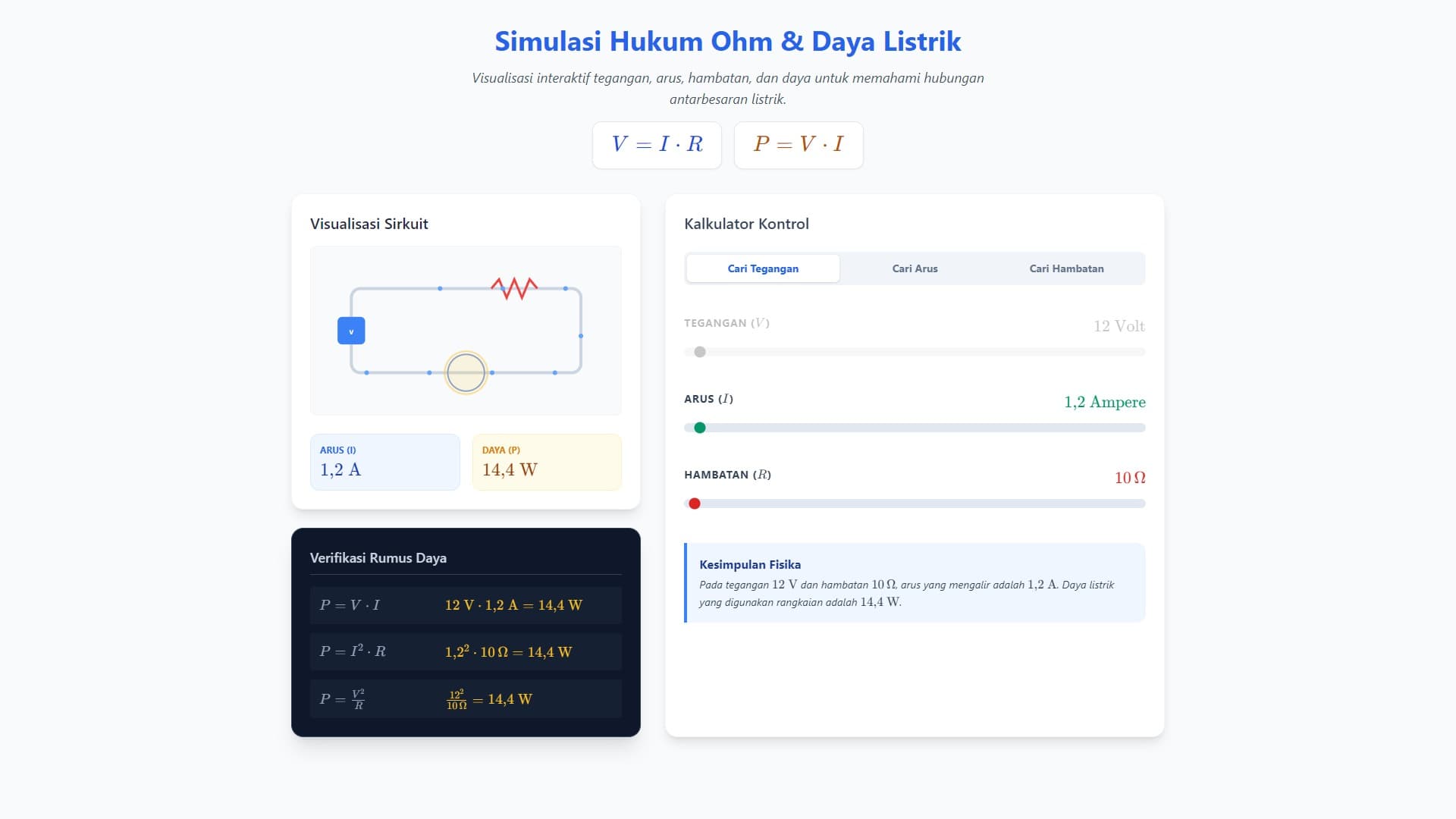 Simulasi Hukum Ohm & Daya Listrik