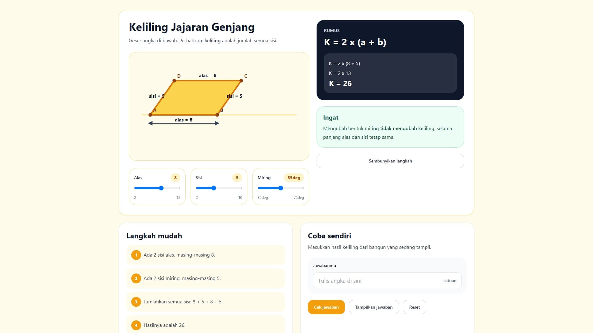 Simulasi Keliling Jajaran Genjang Sederhana