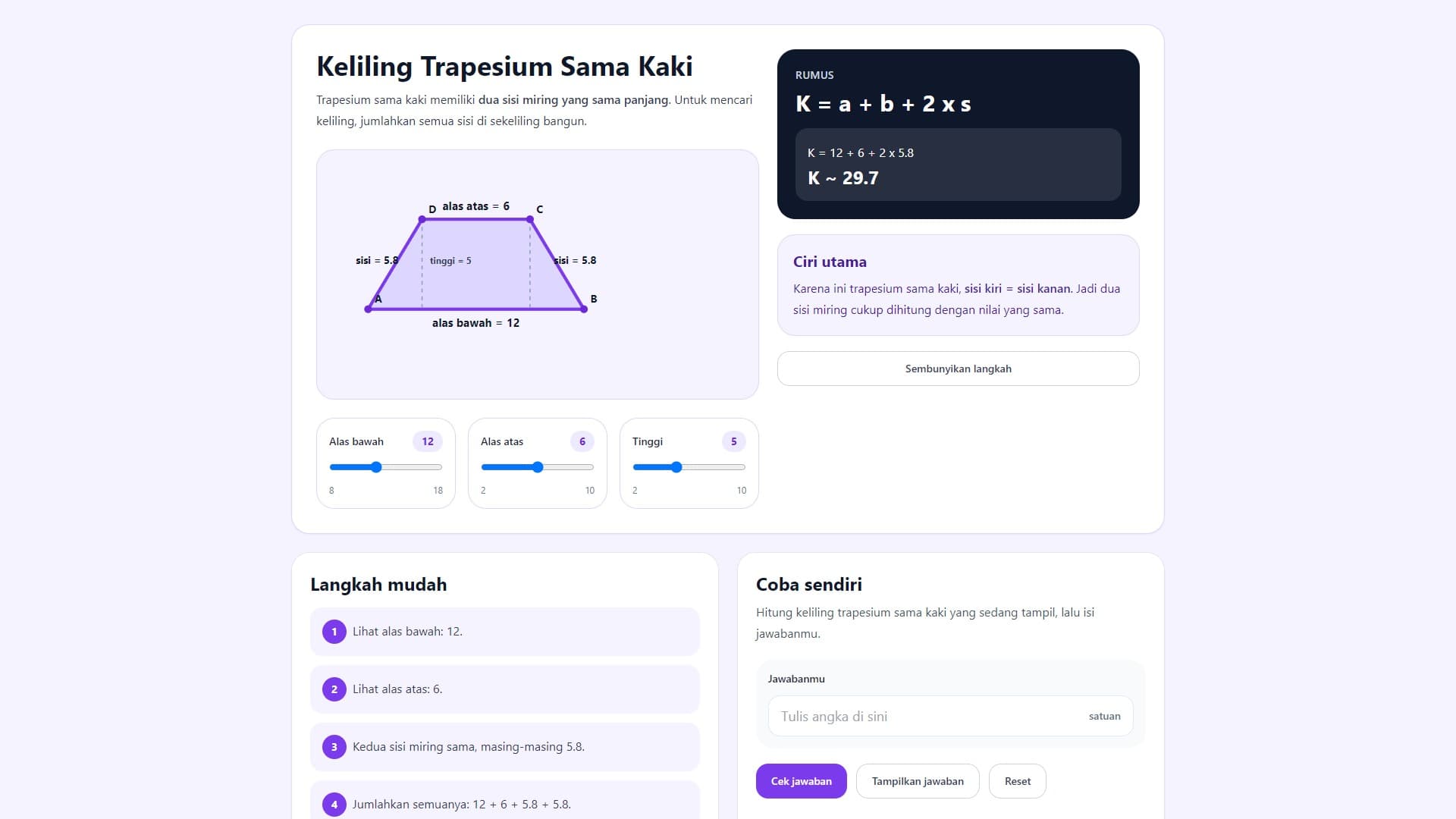 Simulasi Keliling Trapesium Sama Kaki