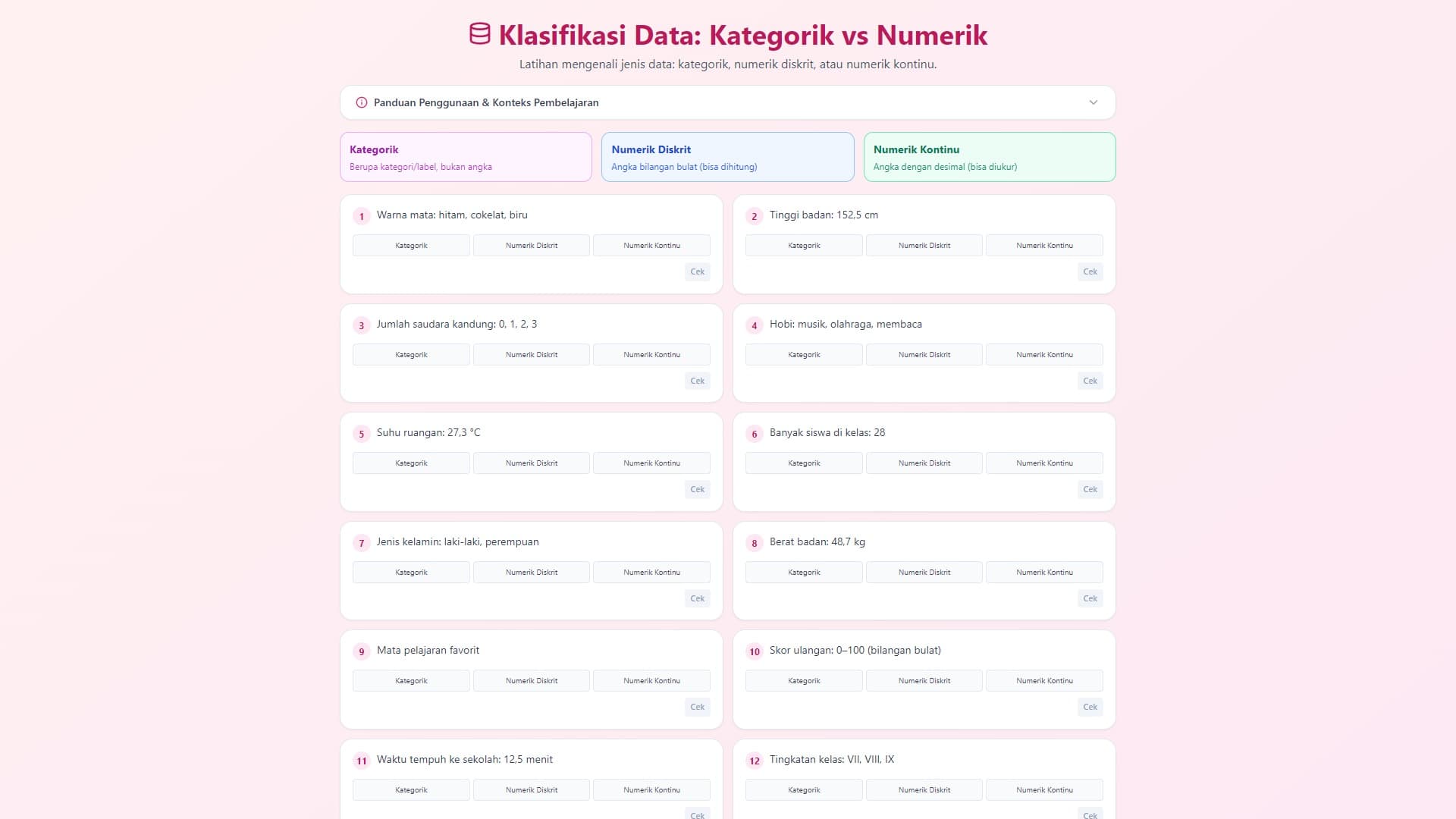 Klasifikasi Data: Kategorik vs Numerik