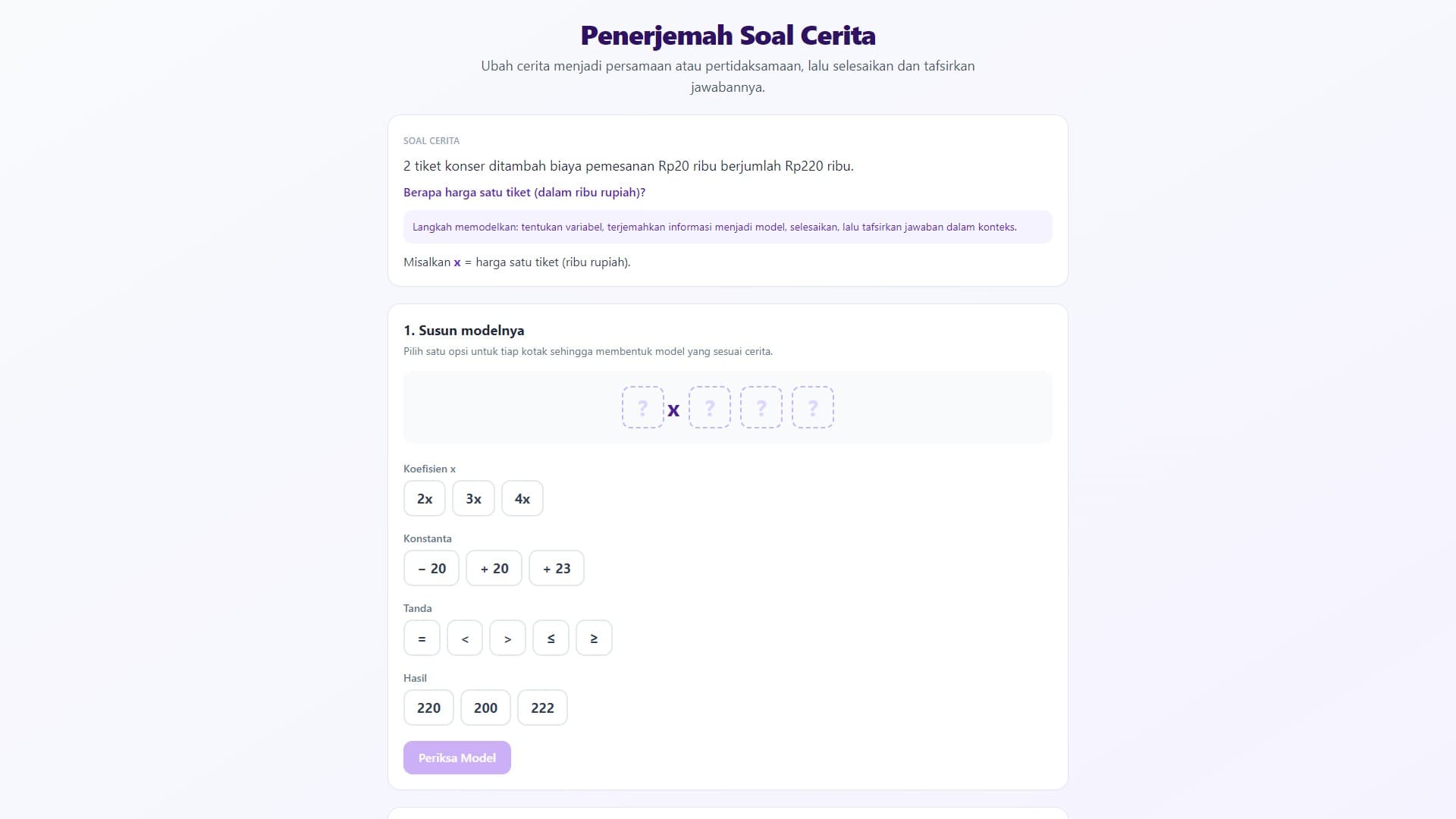 Penerjemah Soal Cerita ke PLSV/PtLSV