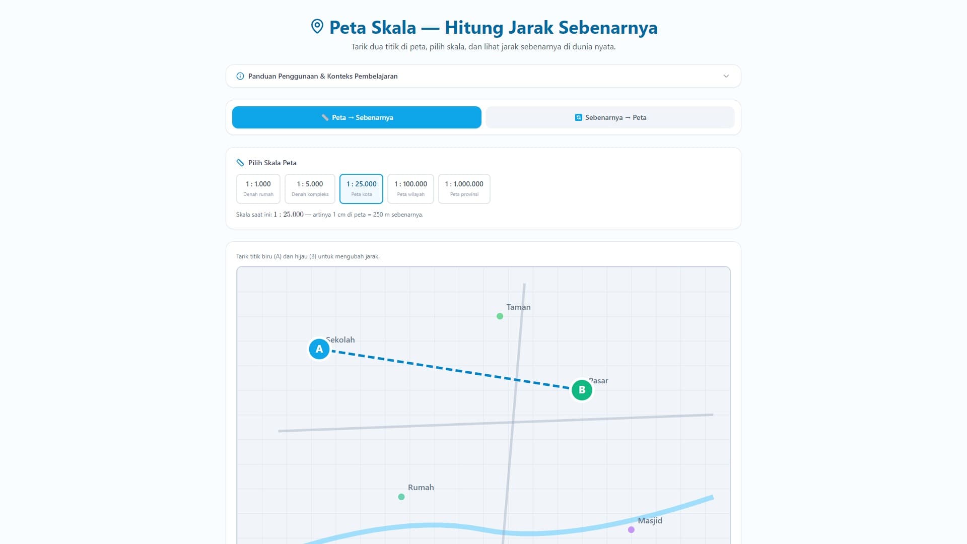 Peta Skala — Hitung Jarak Sebenarnya