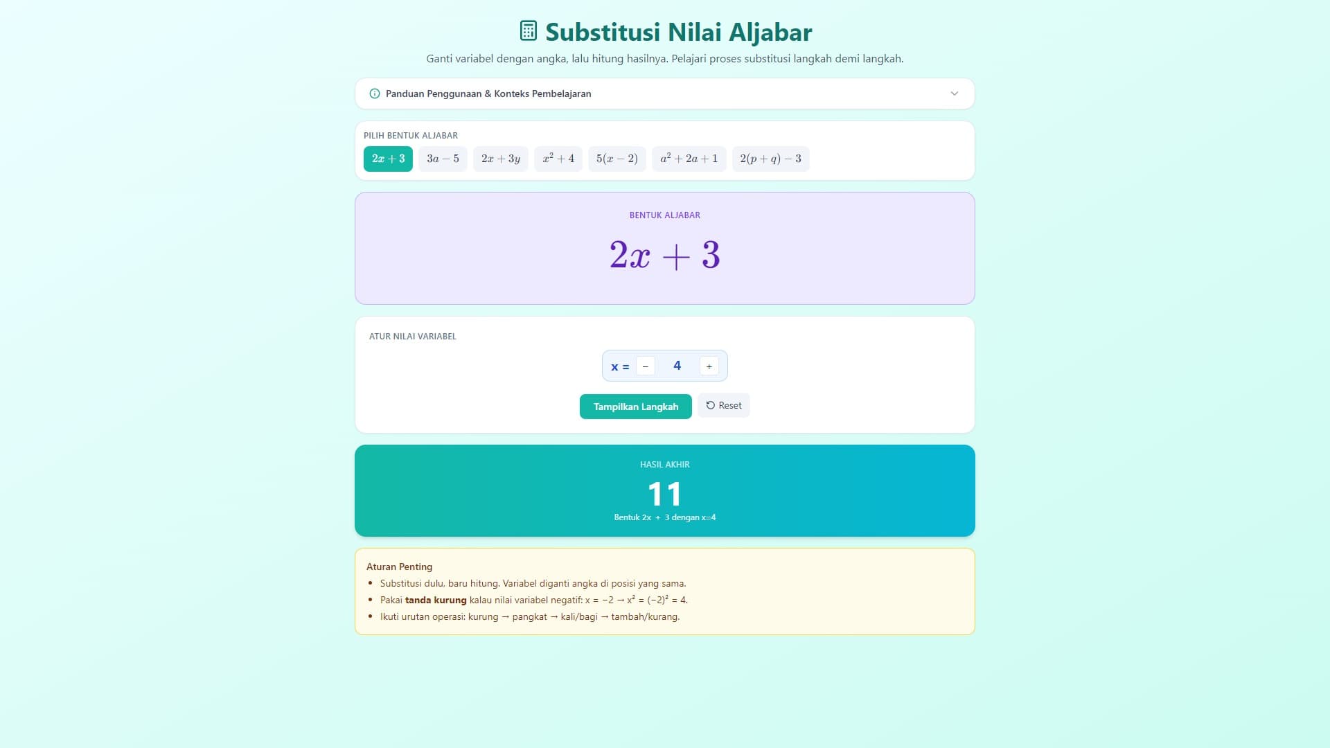 Substitusi Nilai Aljabar