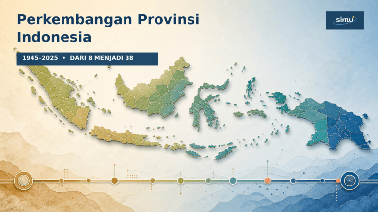 Peta Indonesia dengan garis waktu perkembangan provinsi dari 1945 hingga 2025